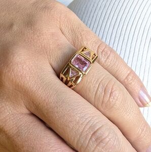 Multicolor Gemstone Bracelet, Gold Beaded Bracelet and Pink Ring